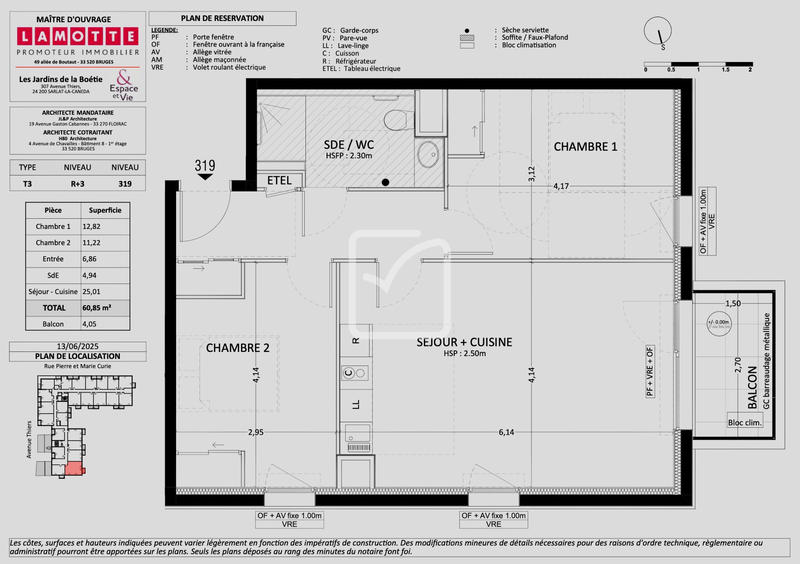 Appartement - 61 m² - 3 pièces