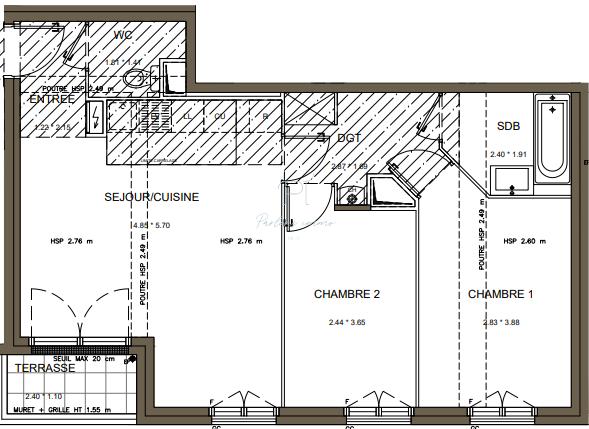 Appartement - 58 m² - 3 pièces