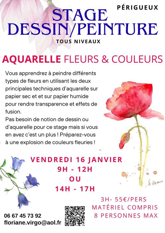 Stage dessin-peinture : Aquarelle, Fleurs et Couleurs par Floriane Virgo