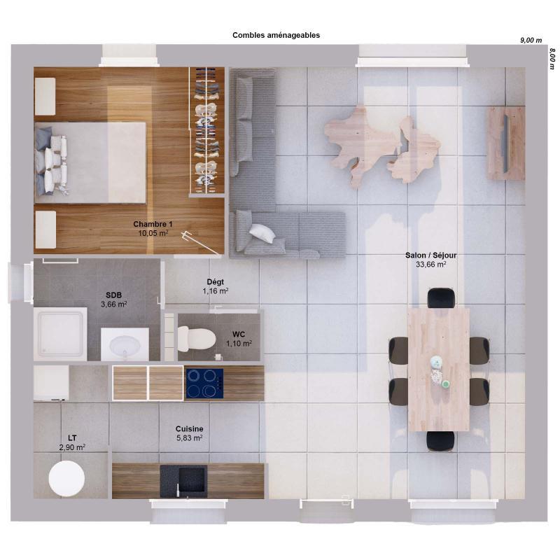 Maison - 58 m² - 3 pièces