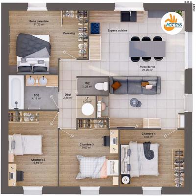 Maison - 74 m² - 6 pièces