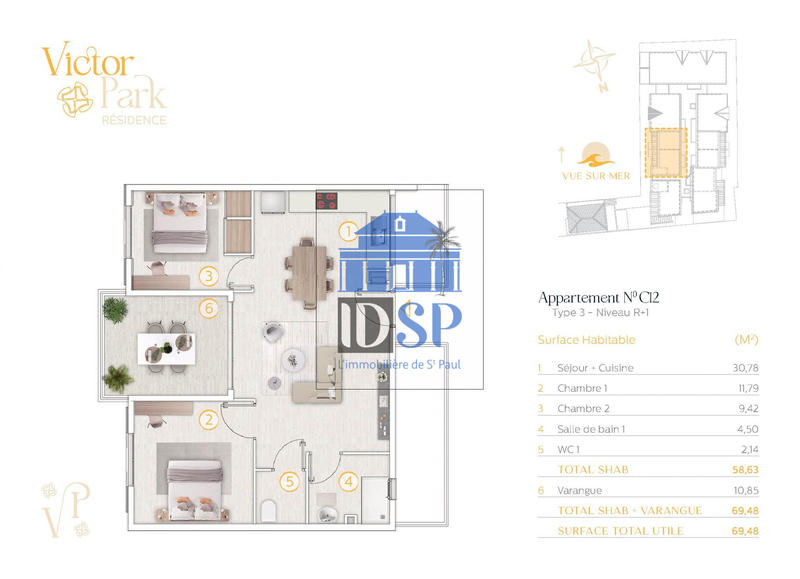 Appartement - 59 m² - 3 pièces