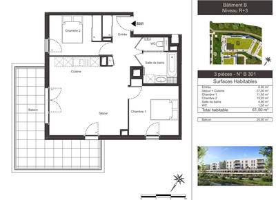 Appartement - 62 m² - 3 pièces