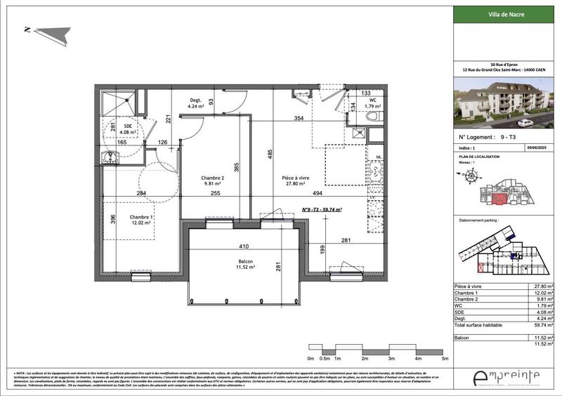 Appartement - 60 m² - 3 pièces