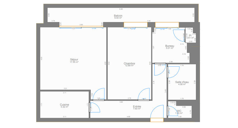 Appartement - 54 m² - 2 pièces