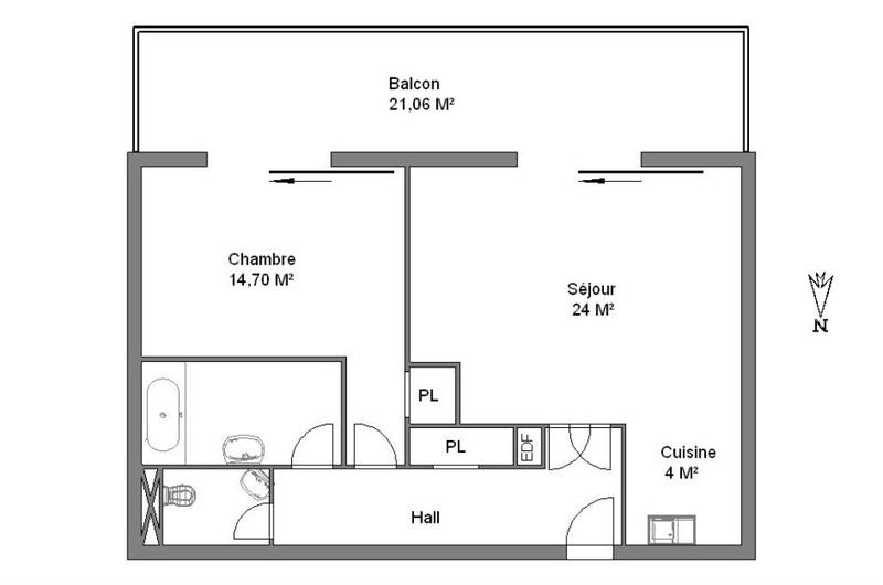 Appartement - 62 m² - 2 pièces