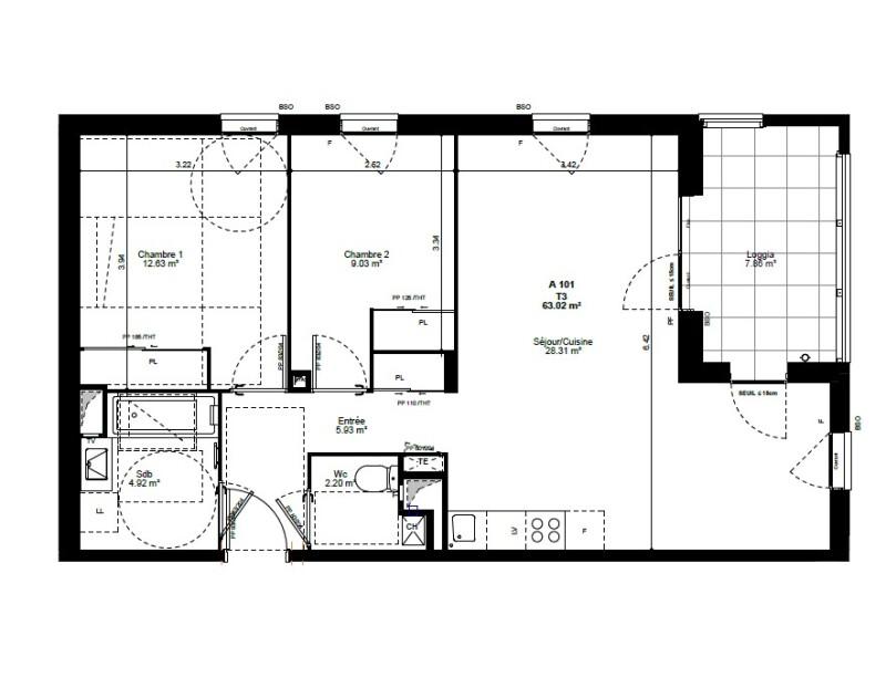 Appartement - 63 m² - 3 pièces