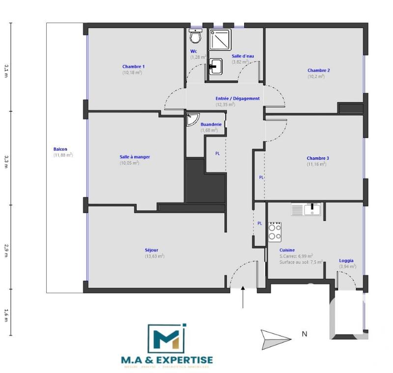 Appartement - 86 m² - 5 pièces