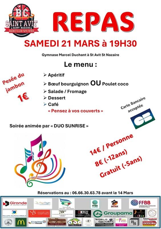 Repas par le Basket Club Pays Foyen