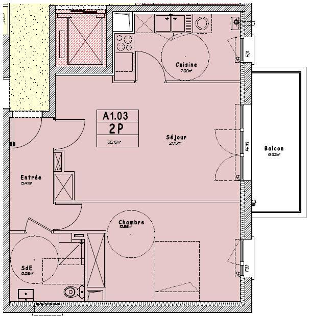 Appartement - 56 m² - 2 pièces