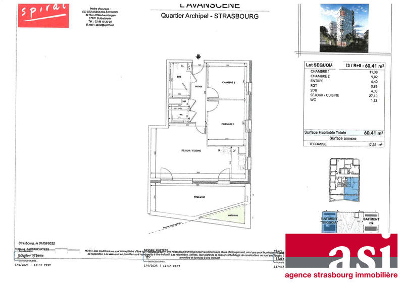 Appartement - 60 m² - 3 pièces