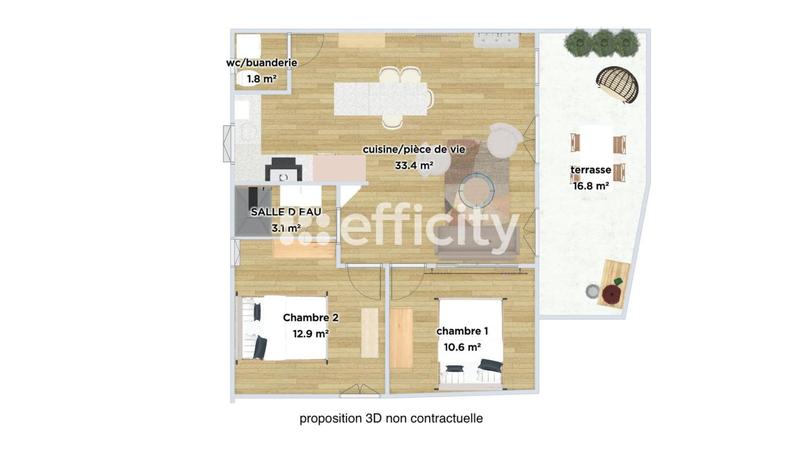 Appartement - 62 m² - 3 pièces