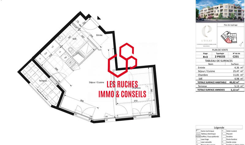 Appartement - 47 m² - 2 pièces