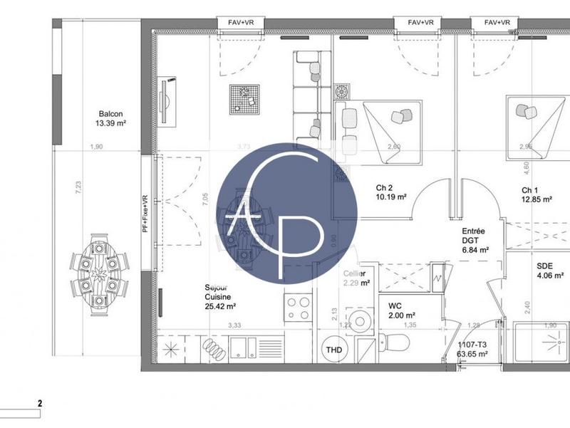 Appartement - 63 m² - 3 pièces