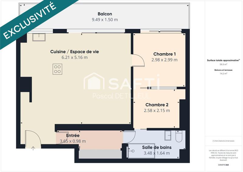 Appartement - 58 m² - 2 pièces