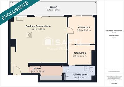 Appartement - 58 m² - 2 pièces