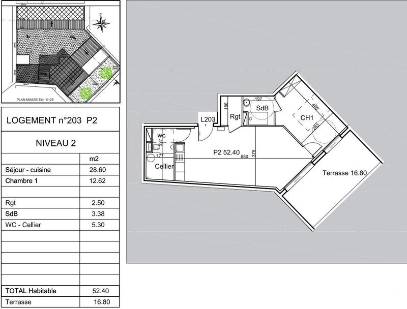 Appartement - 60 m² - 2 pièces