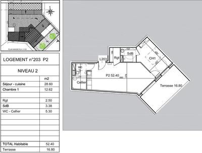 Appartement - 60 m² - 2 pièces