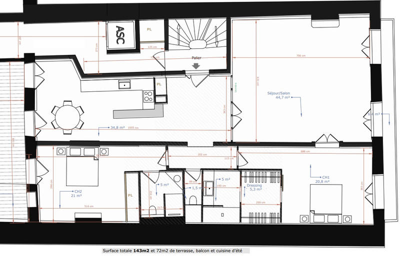 Appartement - 139 m² - 3 pièces
