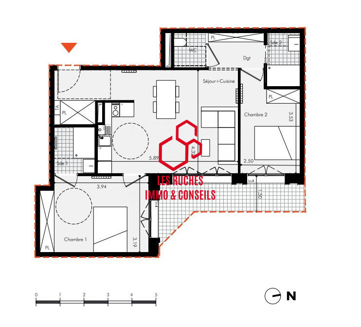 Appartement - 64 m² - 3 pièces