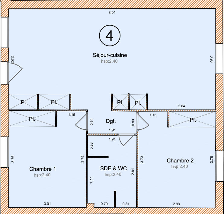 Appartement - 60 m² - 3 pièces