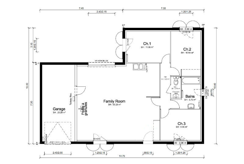 Maison - 93 m² - 4 pièces