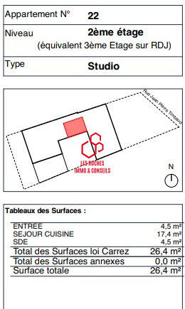 Appartement - 26 m² - 2 pièces