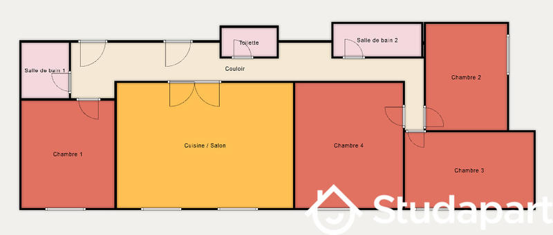 Chambre - 13 m² - 1 pièce