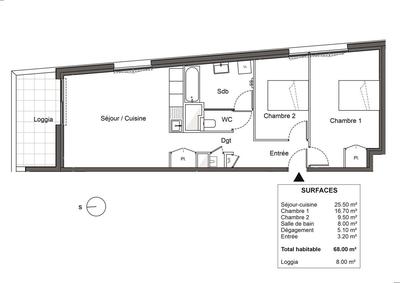 Appartement - 68 m² - 3 pièces