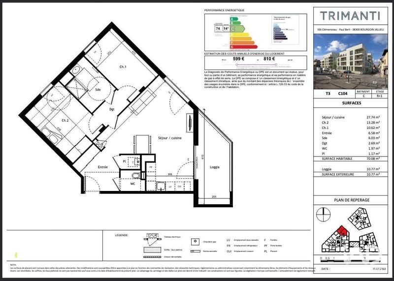 Appartement - 70 m² - 3 pièces