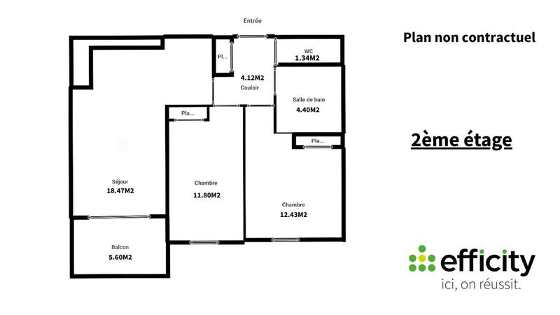 Appartement - 52 m² - 3 pièces