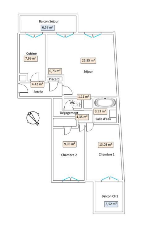 Appartement - 71 m² - 3 pièces
