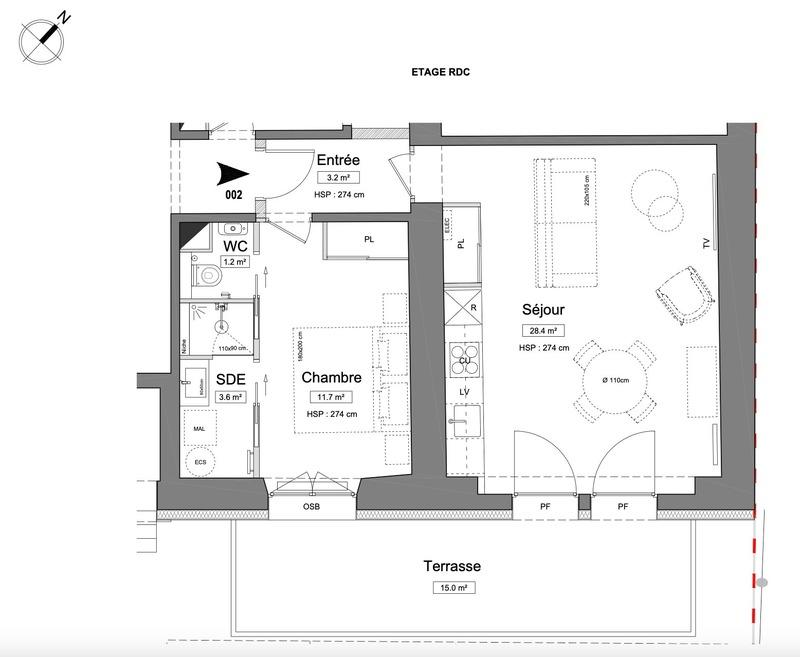 Appartement - 48 m² - 2 pièces