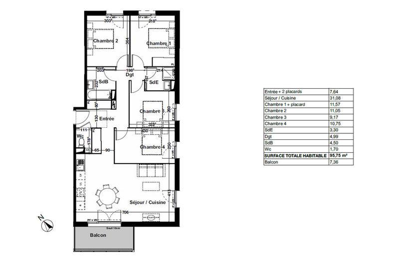Appartement - 95 m² - 5 pièces
