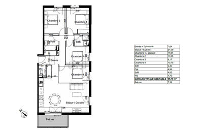Appartement - 95 m² - 5 pièces