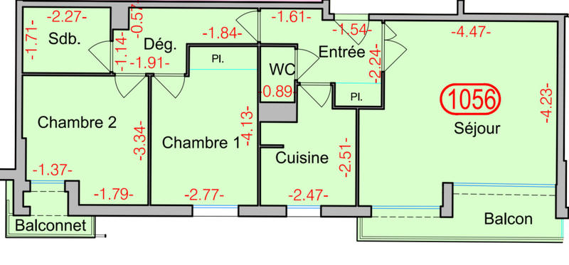 Appartement - 63 m² - 3 pièces
