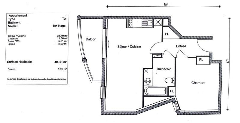 Appartement - 43 m² - 2 pièces