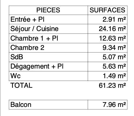 Appartement - 61 m² - 3 pièces