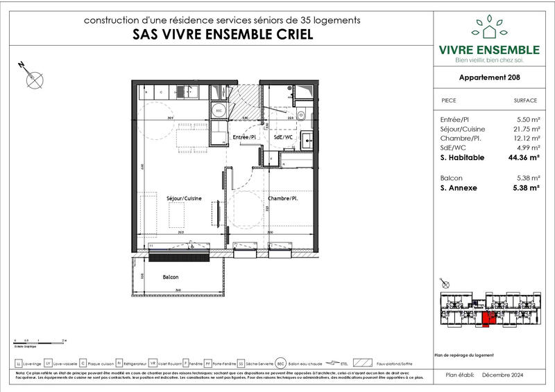 Appartement - 44 m² - 2 pièces