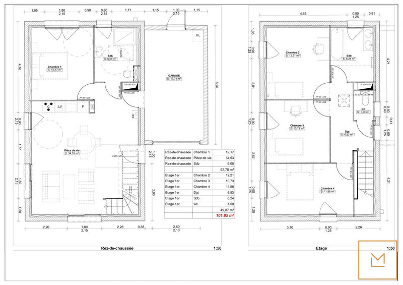 Maison - 101 m² - 6 pièces