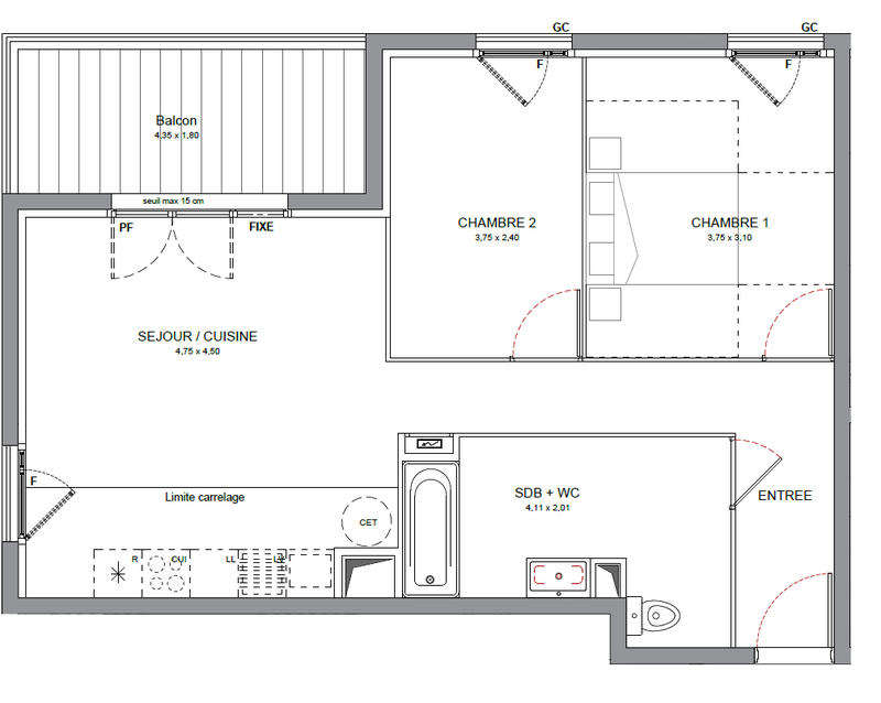Appartement - 59 m² - 3 pièces