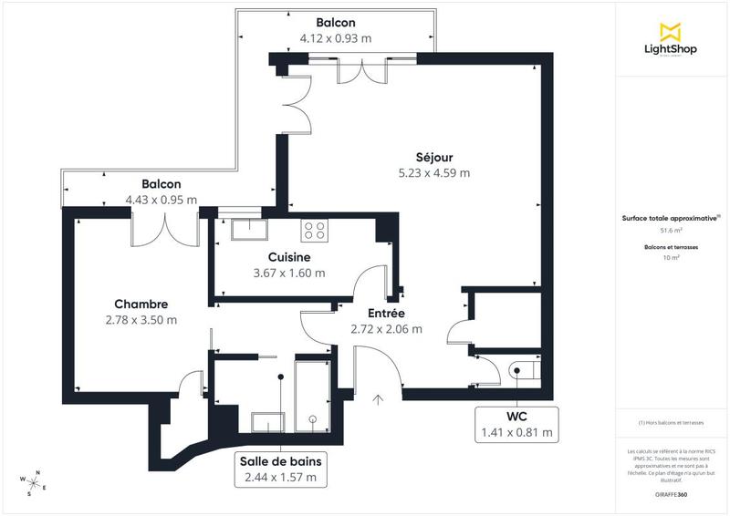 Appartement - 55 m² - 2 pièces