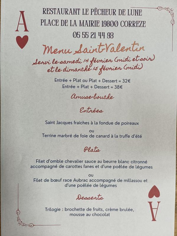 Restaurant le Pêcheur de Lune : Repas Saint Valentin