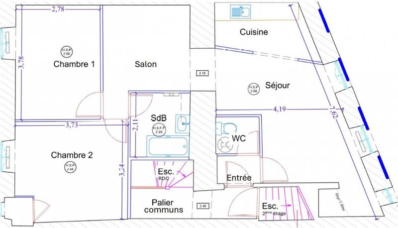 Appartement - 61 m² - 3 pièces