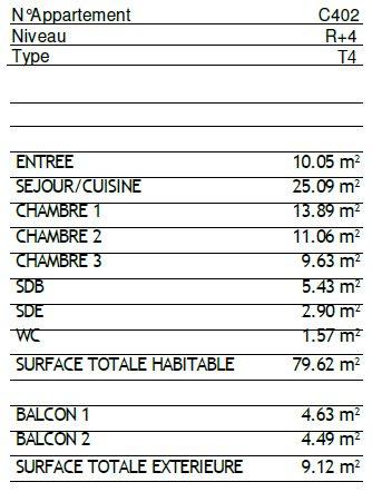 Appartement - 80 m² - 4 pièces