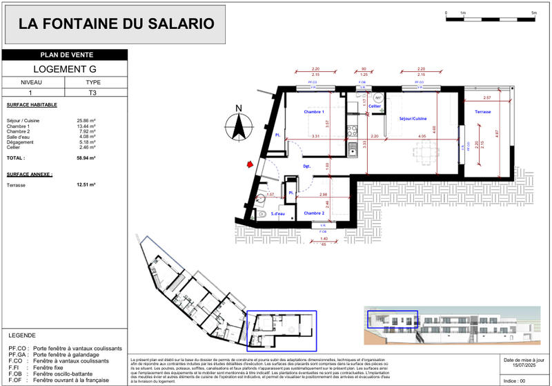 Appartement - 59 m² - 3 pièces