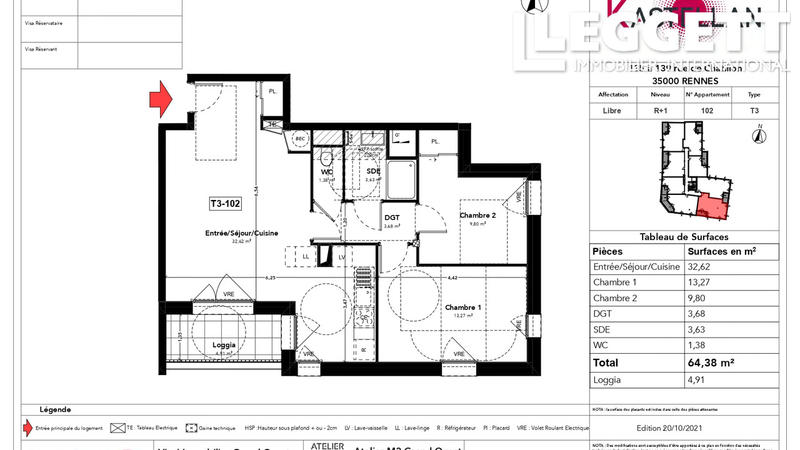 Appartement - 64 m² - 3 pièces