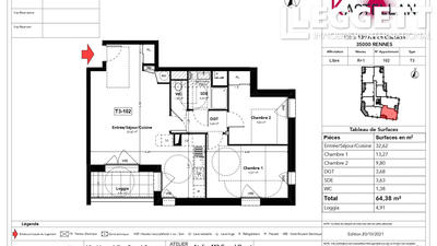 Appartement - 64 m² - 3 pièces