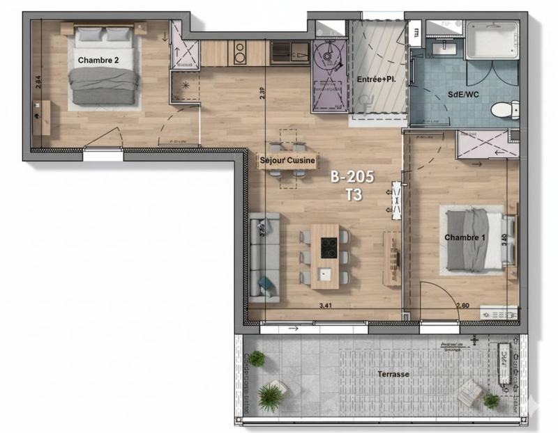 Appartement - 51 m² - 3 pièces