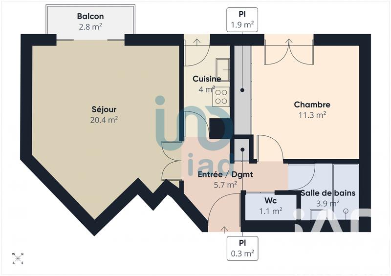 Appartement - 48 m² - 2 pièces